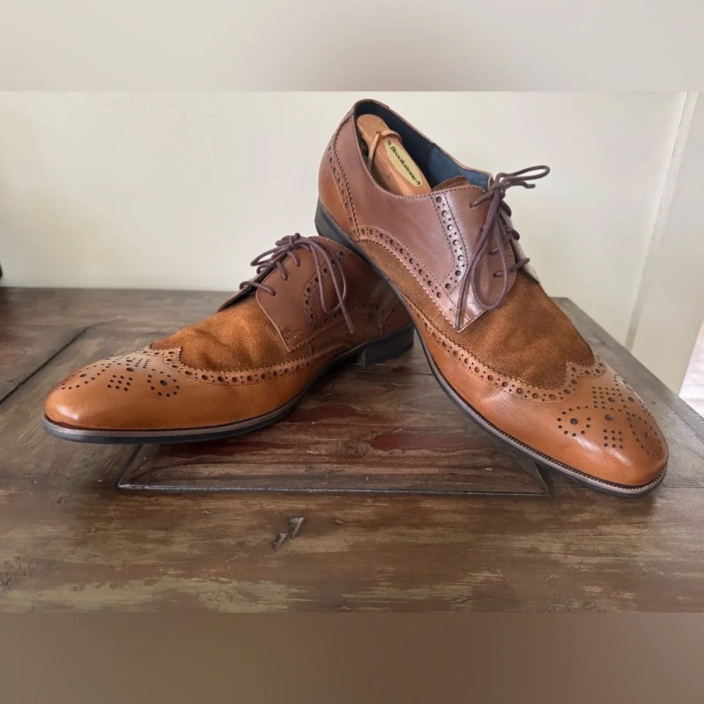 Asher Green wingtip oxfords brown leather‎ suede dress shoes size 13